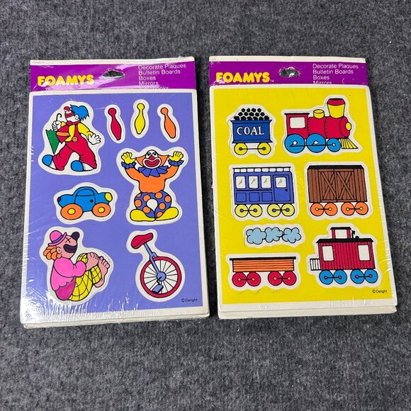 Foamys Other - Vintage Foamys Puffy Stickers 1970's 1980's Rainbow Clown Train Lot of 2